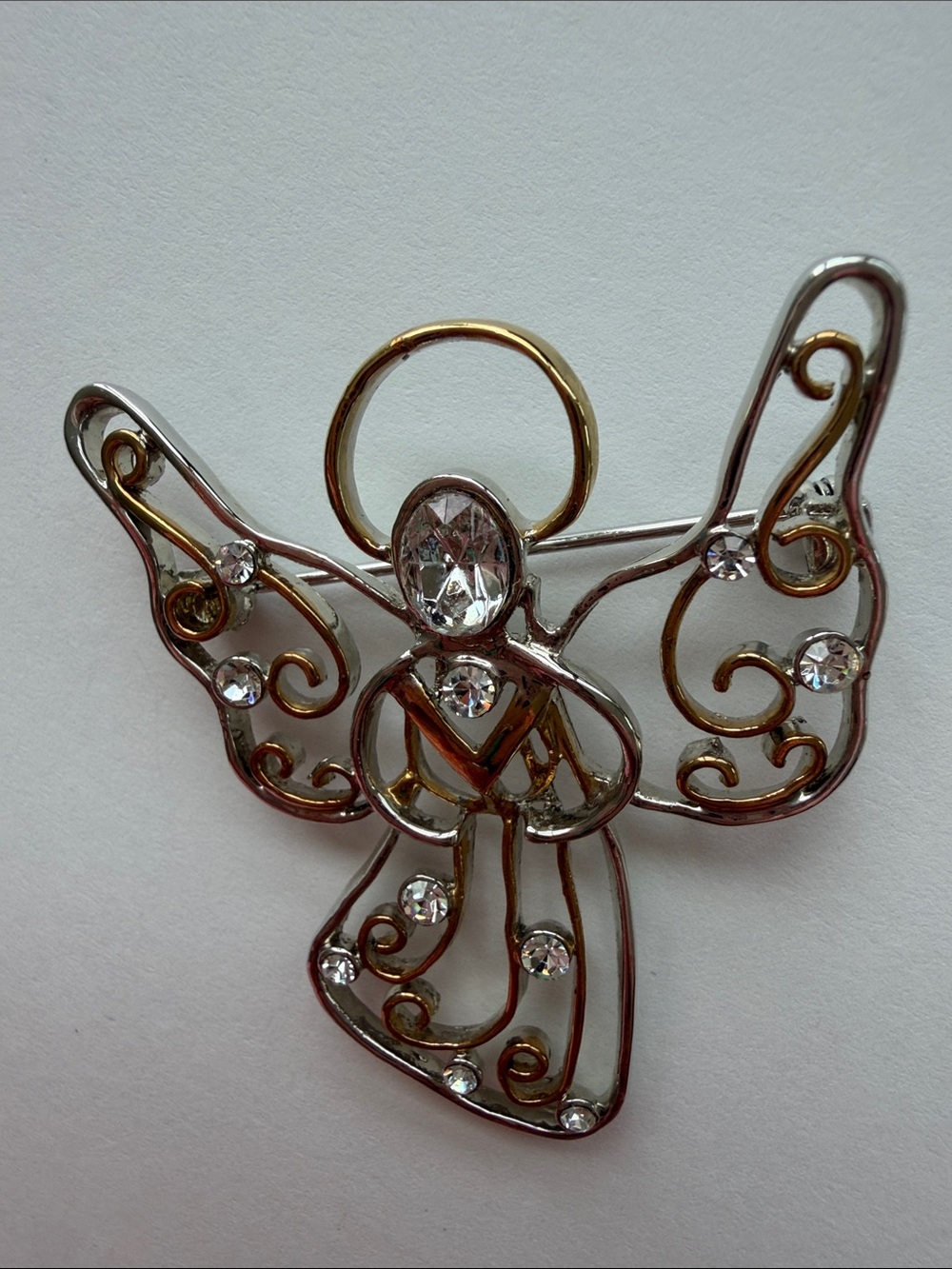 Gold Angel Brooch with Clear Crystals - Women Jewelry Brooch